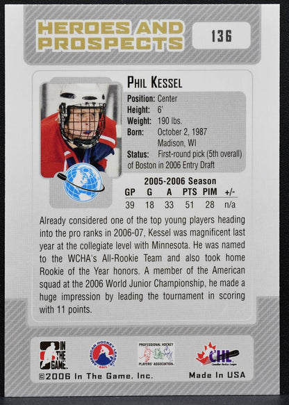 2006-07 In The Game Heroes and Prospects Phil Kessel 136 USA 8372