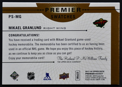 2017-18 UD Premier Swatches Premium Materials Relics Granlund PS-MG 08/40 Patch