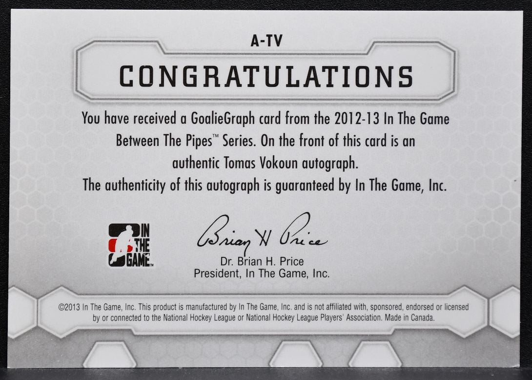 2012-13 In The Game Between The Pipes Goaliegraphs Vault Vokoun Auto 0798