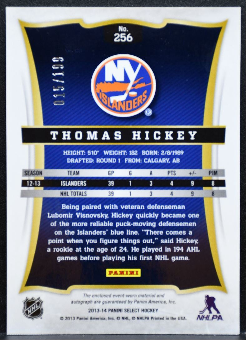2013-14 Panini Select Rookie JerseyAuto Hickey RC Auto 015/199 Jersey 9359