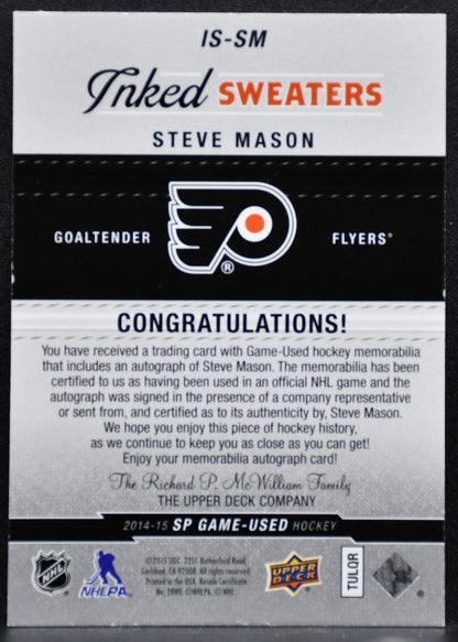 2014-15 SP Game Used Inked Sweaters Steve Mason Flyers Auto 29/99 Jersey 3678