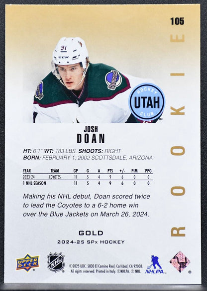 2024-25 SPx Rookie Gold Josh Doan 105 Utah Hockey Club RC 4565