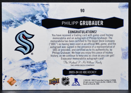 2023-24 Upper Deck Ice Gold Auto Patch Philipp Grubauer Kraken Auto Patch 7859