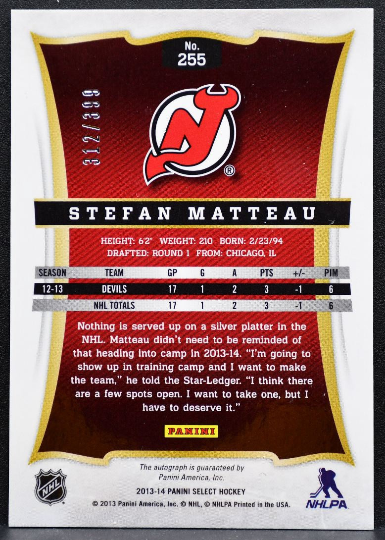 2013-14 Panini Select Rookie Autographs Stefan Matteau RC Auto 312/399 8179