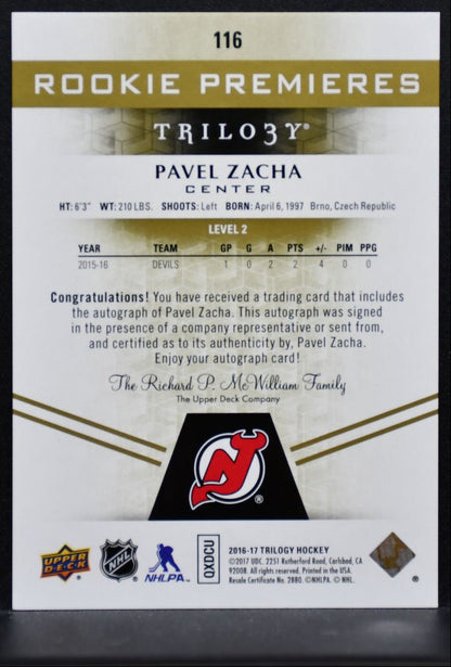 2016-17 UD Trilogy Rookie Premieres Level 2 Auto Zacha RC Auto 159/275 2721