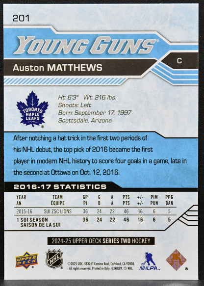 2024-25 Upper Deck Series 2 Young Guns Renewed Auston Matthews Maple Leafs 5206