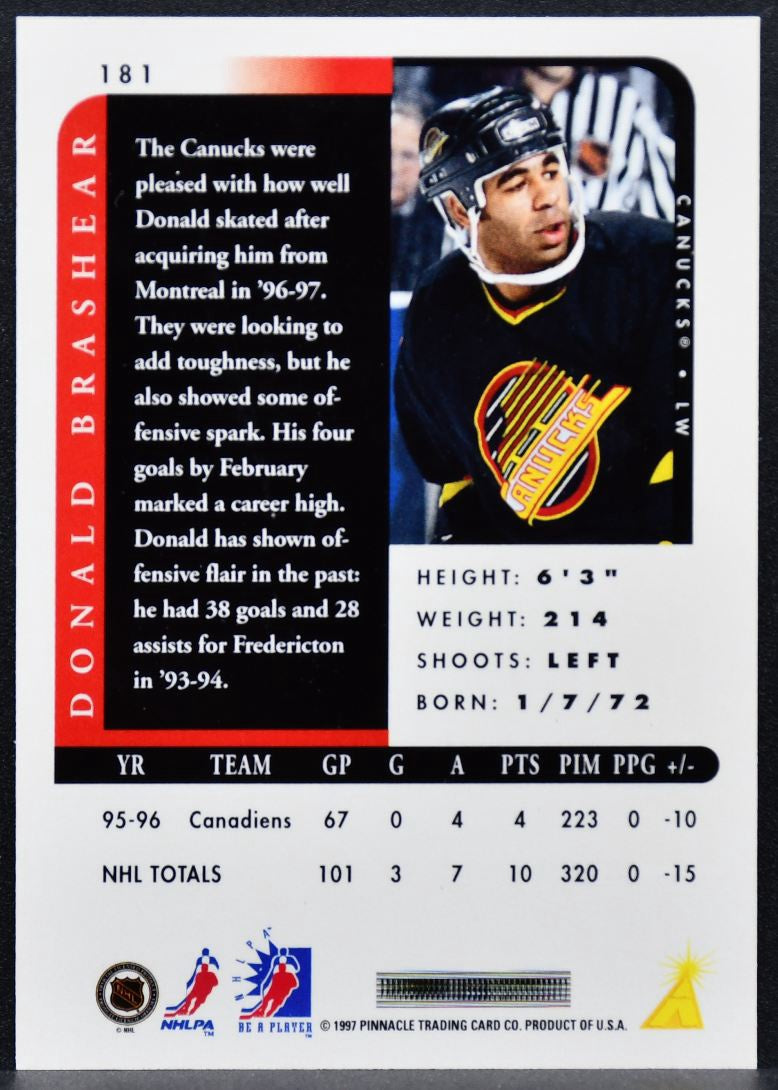 1996-97 Pinnacle Be A Player Signature Donald Brashear 181 Auto 0282