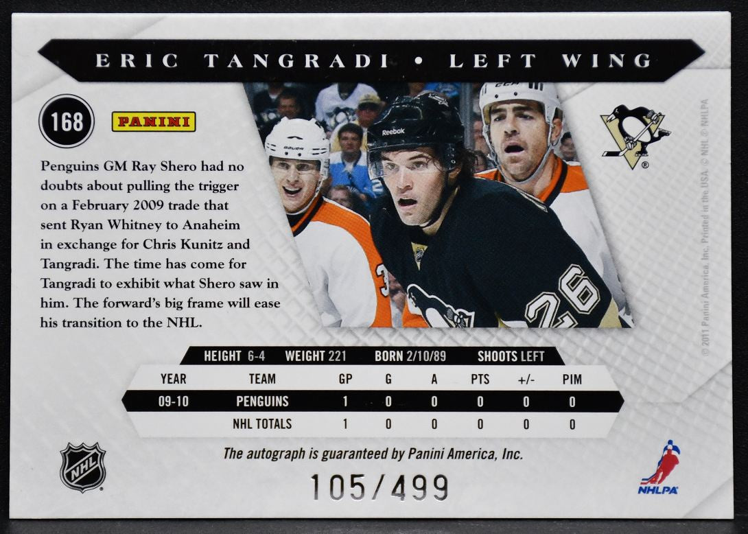 2010-11 Panini Luxury Suite Eric Tangradi 168 Pittsburgh Penguins RC Auto /499