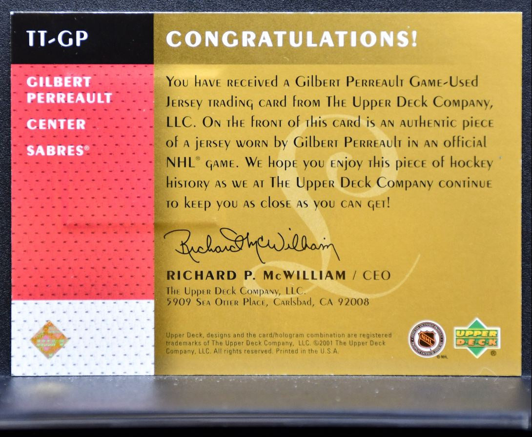 2001-02 UD Legends Timeless Tributes Gilbert Perreault Sabres Auto Jersey 6651