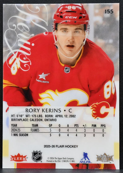 2025-26 Flair Rookie Rory Kerins 155 Calgary Flames RC 0283