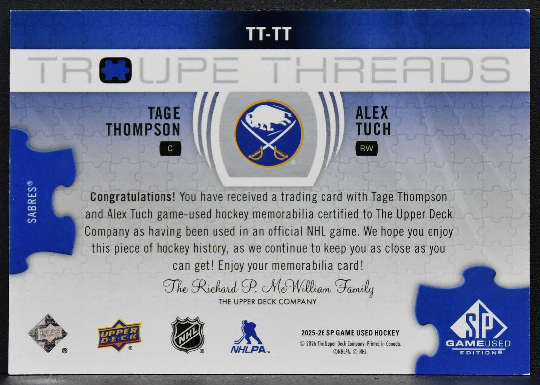 2025-26 SP Game Used Troupe Threads Tage Thompson / Alex Tuch Jersey 6902