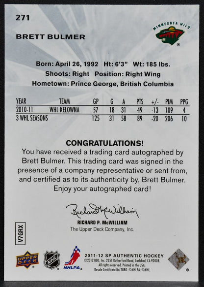2011-12 SP Authentic Future Watch Brett Bulmer 271 Wild RC Auto 632/999 2193