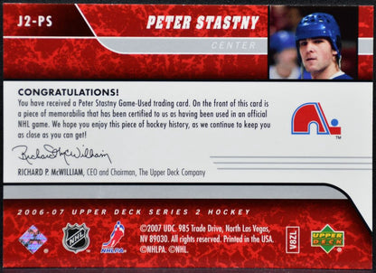 2006-07 Upper Deck Series 2 Game Jerseys Peter Stastny Nordiques Jersey 0436