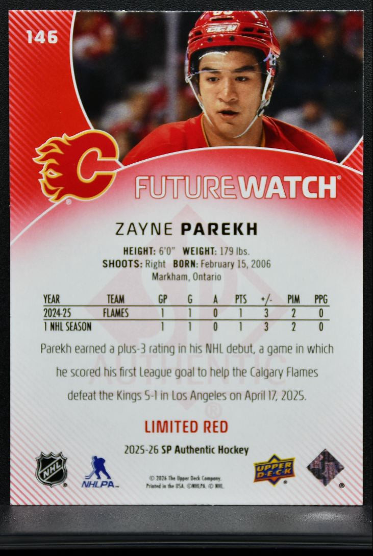 2025-26 SP Authentic Future Watch Limited Red Zayne Parekh RC 9225