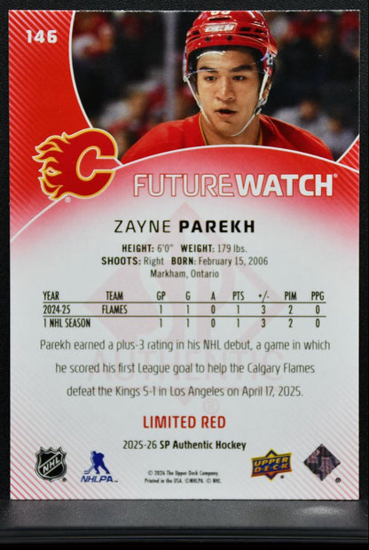 2025-26 SP Authentic Future Watch Limited Red Zayne Parekh RC 9225