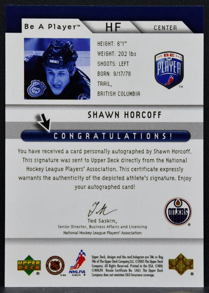 2005-06 Upper Deck Be a Player Signatures Shawn Horcoff HF Oilers Auto 7392