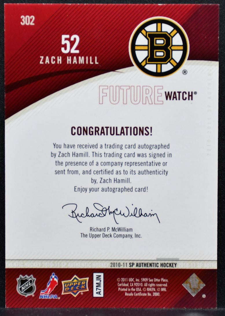 2010-11 SP Authentic Future Watch Auto Zach Hamill Bruins RC Auto 466/999 6747