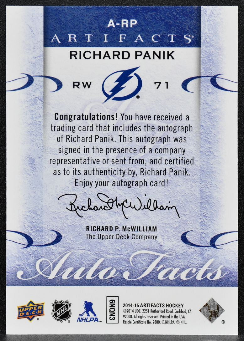 2014-15 Upper Deck Artifacts Autofacts Richard Panik A-RP Auto 5157