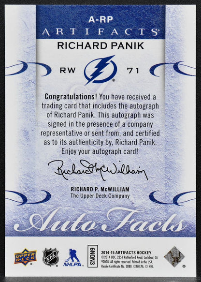 2014-15 Upper Deck Artifacts Autofacts Richard Panik A-RP Auto 5157