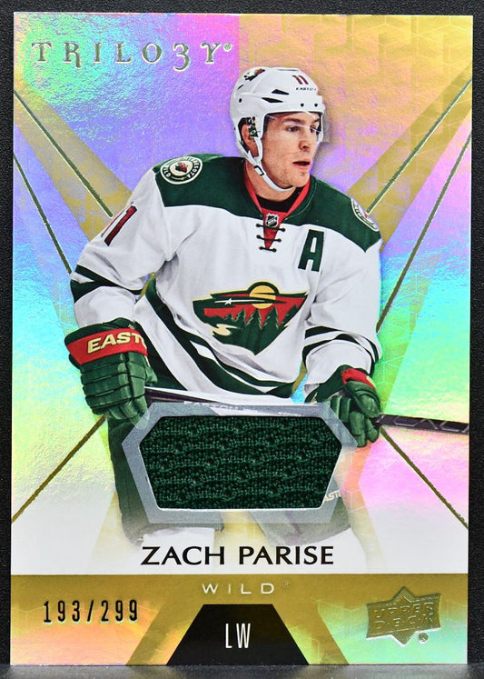 2016-17 UD Trilogy Green Career Stat Relics Rainbow Foil Zach Parise Jersey 0772
