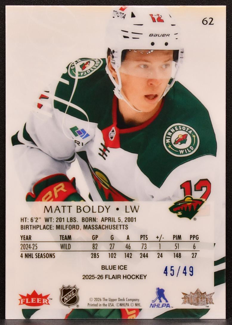 2025-26 Flair Blue Ice Matt Boldy 62 Minnesota Wild 45/49 4742