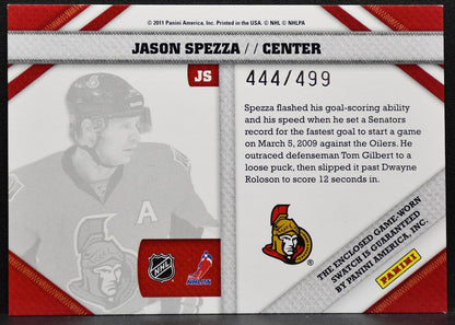 2010-11 Panini Pinnacle Threads Jason Spezza Ottawa Senators 444/499 Jersey 0141