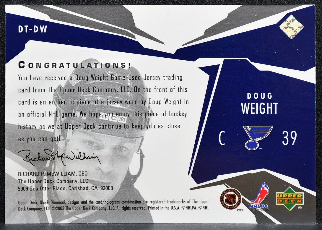 2003-04 Upper Deck Black Diamond Threads Doug Weight DT-DW Blues Jersey 5765