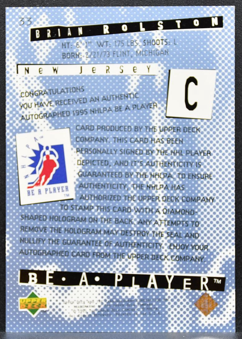 1994-95 Upper Deck Be A Player Autographs Brian Rolston 33 Devils Auto 2588