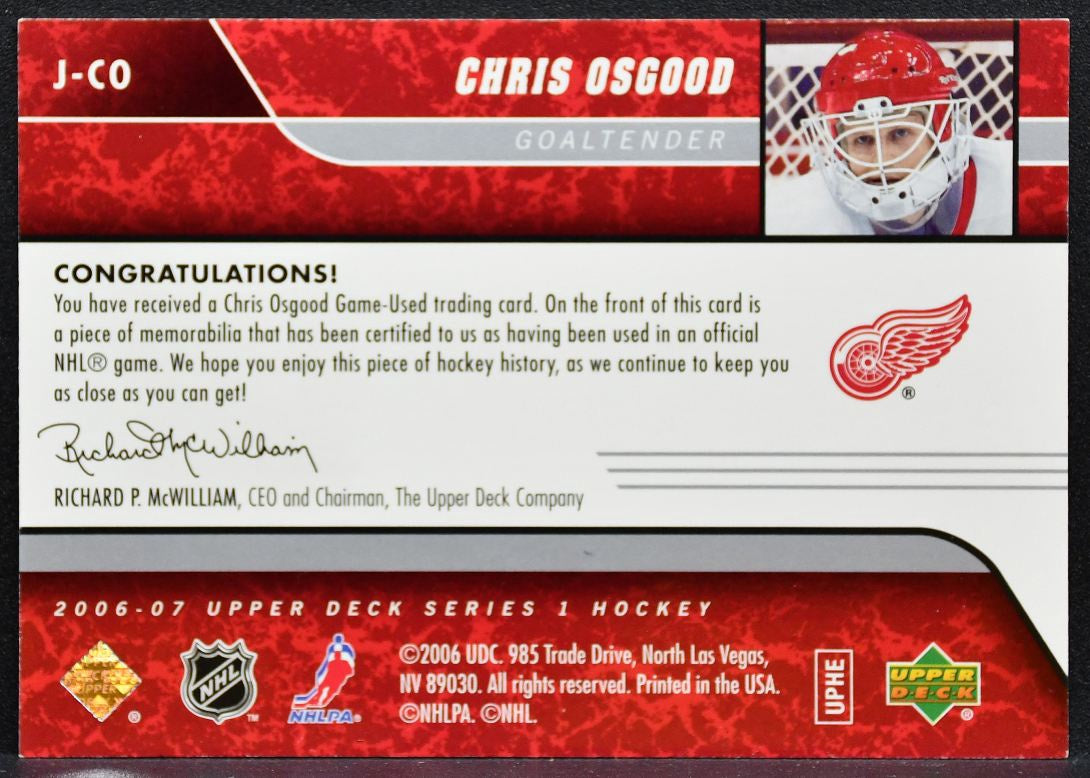 2006-07 Upper Deck Game Jerseys Chris Osgood J-CO Detroit Red Wings Jersey 6340