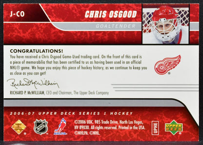 2006-07 Upper Deck Game Jerseys Chris Osgood J-CO Detroit Red Wings Jersey 6340