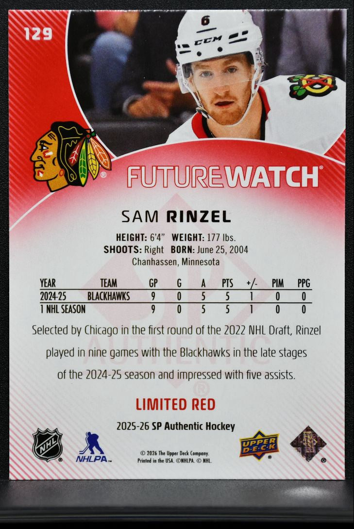 2025-26 SP Authentic Future Watch Limited Red Sam Rinzel 129 Blackhawks RC 3062