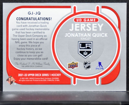 2021-22 Upper Deck Series 1 UD Game Jersey Jonathan Quick Kings Jersey 4923