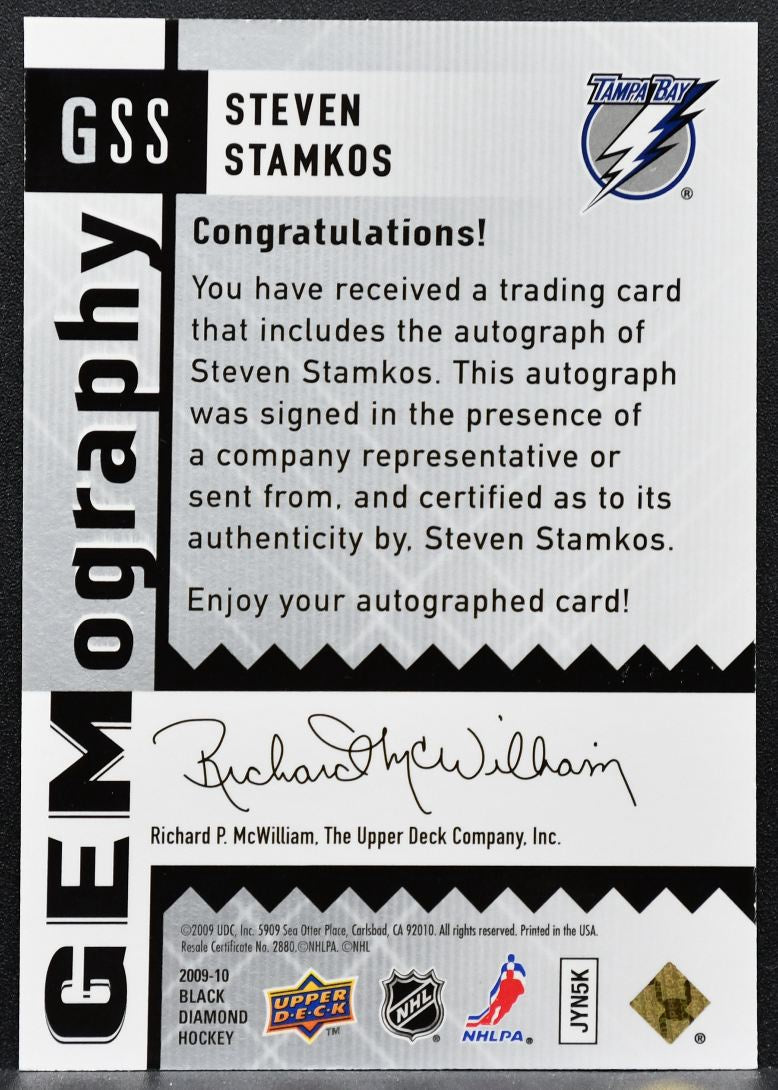 2009-10 UD Black Diamond Gemography Steven Stamkos GSS Lightning Auto 7245