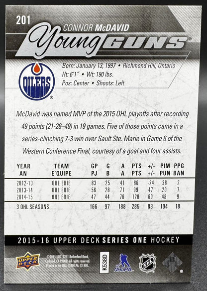 2015-16 UD Young Guns Connor McDavid 201 Edmonton Oilers RC