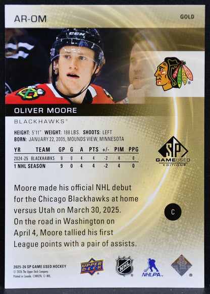 2025-26 SP Game Used Authentic Gold Moore AR-OM Blackhawks RC 079/149 4081