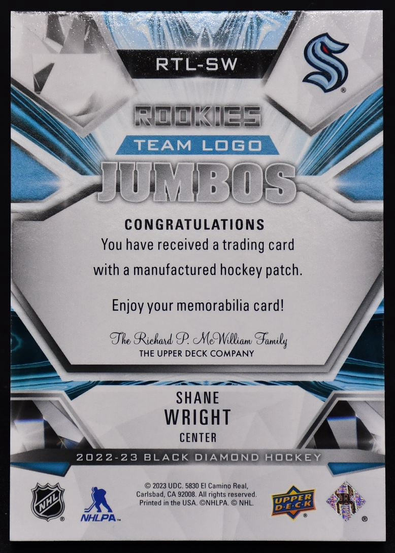 2022-23 UD Black Diamond Rookie Team Logo Jumbos Shane Wright RTL-SW RC Patch