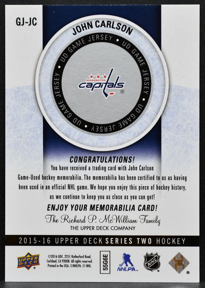 2015-16 UD Series 2 UD Game Jerseys John Carlson GJ-JC Capitals Jersey 2516