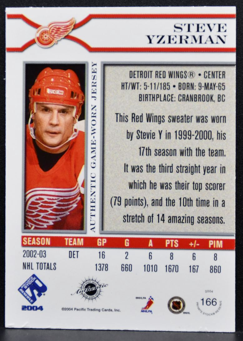 2003-04 Pacific Private Stock Reserve Jersey Yzerman 773/900 Jersey 7492
