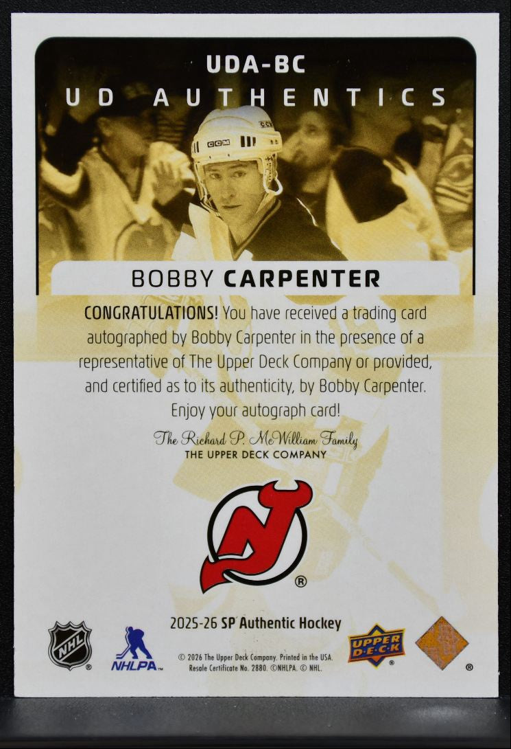 2025-26 SP Authentic UD Authentics Autographs Bobby Carpenter Devils Auto 2553
