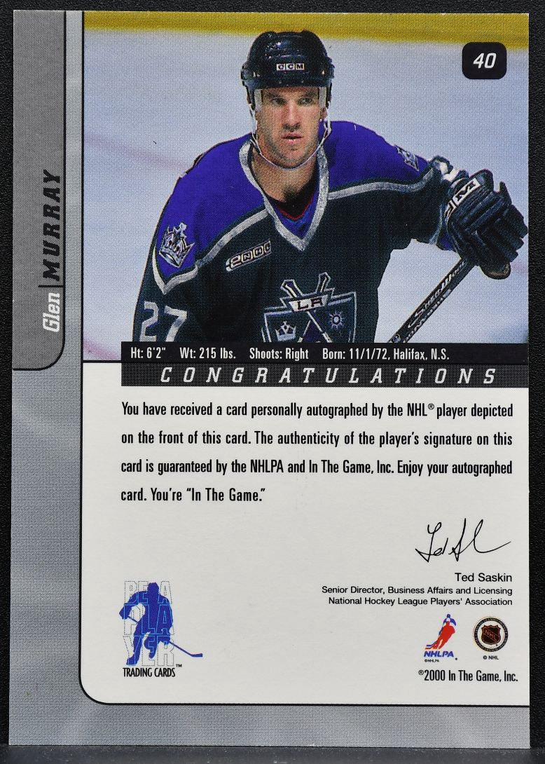 2000-01 Be a Player Signature Series Autographs Glen Murray 40 Kings Auto 1382