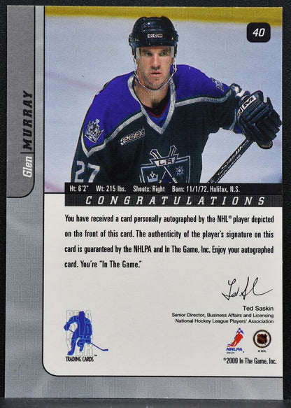 2000-01 Be a Player Signature Series Autographs Glen Murray 40 Kings Auto 1382