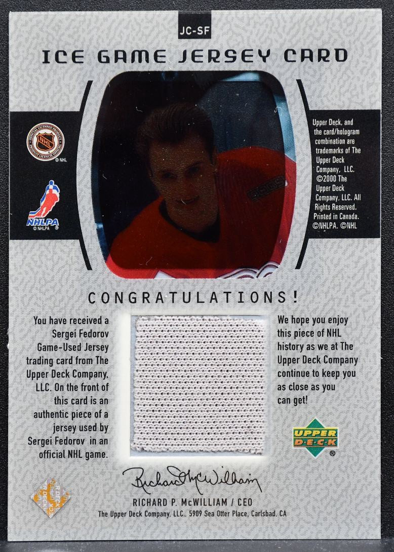 2000-01 Upper Deck Ice Game Jerseys Sergei Fedorov JC-SF Red Wings Jersey 5833