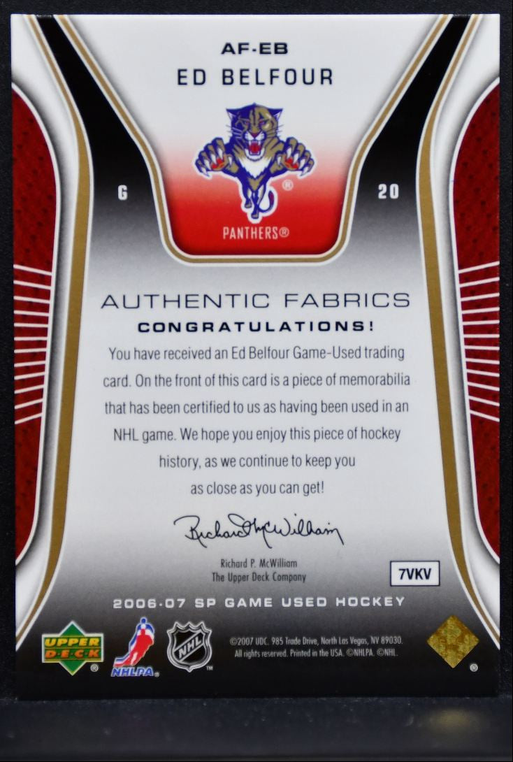 2006-07 SP Game Used Authentic Fabrics Ed Belfour Panthers 038/100 Jersey 2202