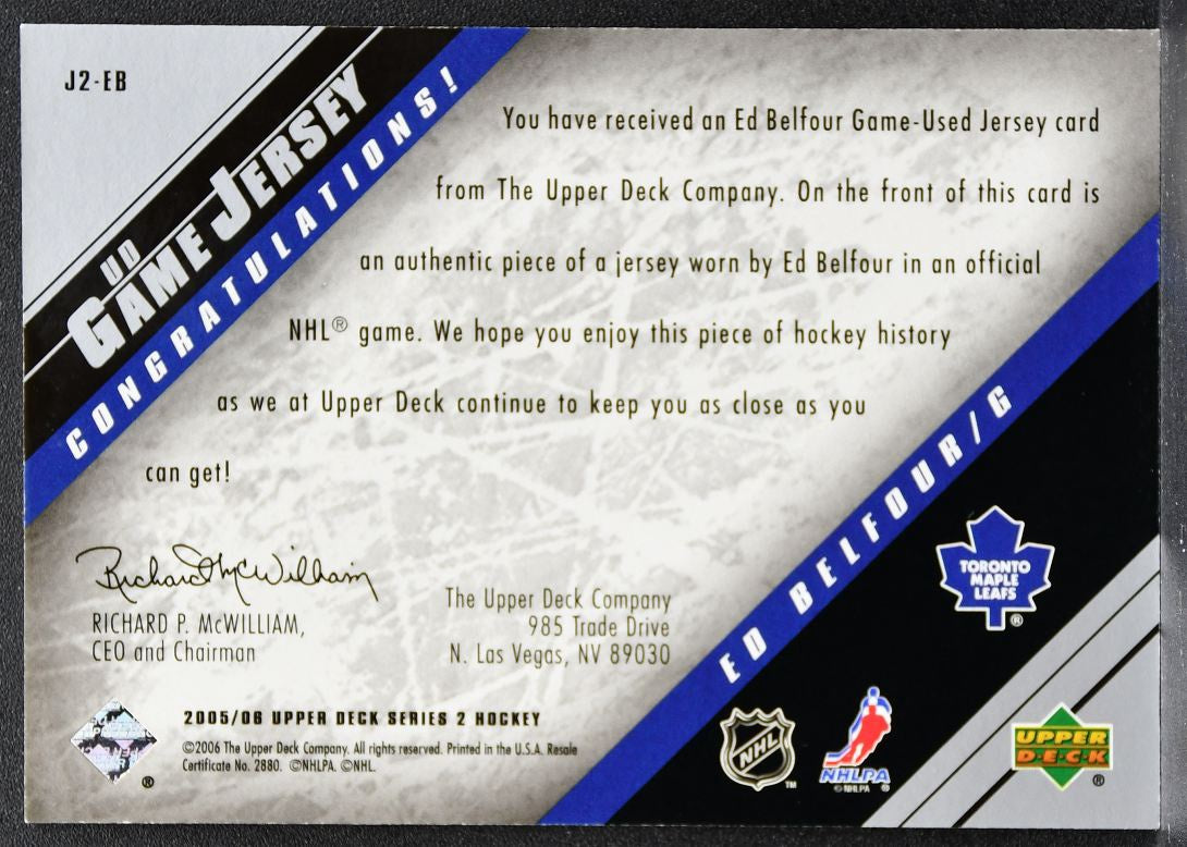 2005-06 Upper Deck Series 2 UD Game Jerseys Ed Belfour Maple Leafs Jersey 1962
