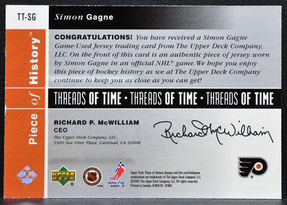 2002-03 UD Piece of History Threads Of Time Simon Gagne TT-SG Flyers Jersey 8025