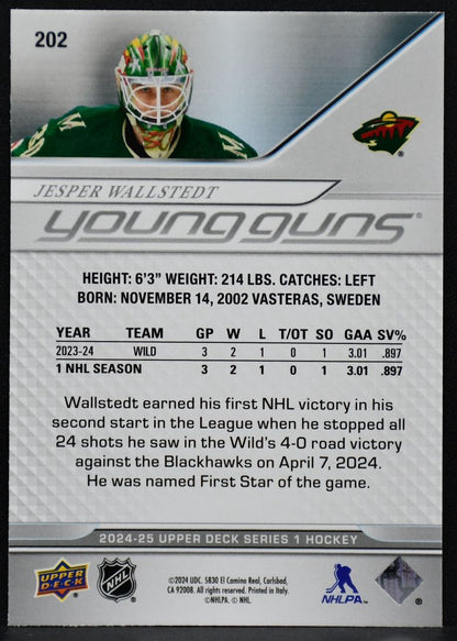2024-25 Upper Deck Series 1 Young Guns Jesper Wallstedt 202 Minnesota Wild RC 1190