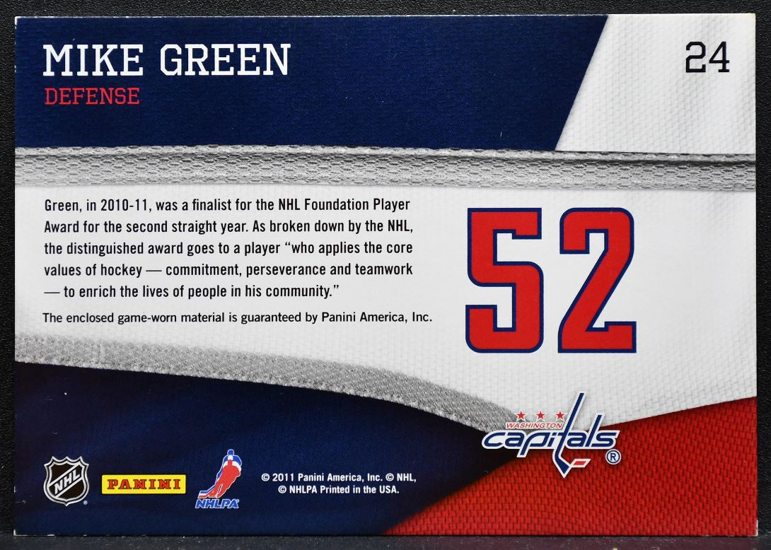 2011-12 Panini Pinnacle Threads Mike Green 24 Washington Capitals Jersey 2745