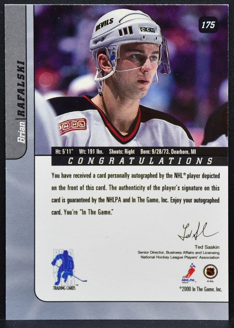 2000-01 Be a Player Auto Series Auto Gold Brian Rafalski 175 Devils Auto 8904