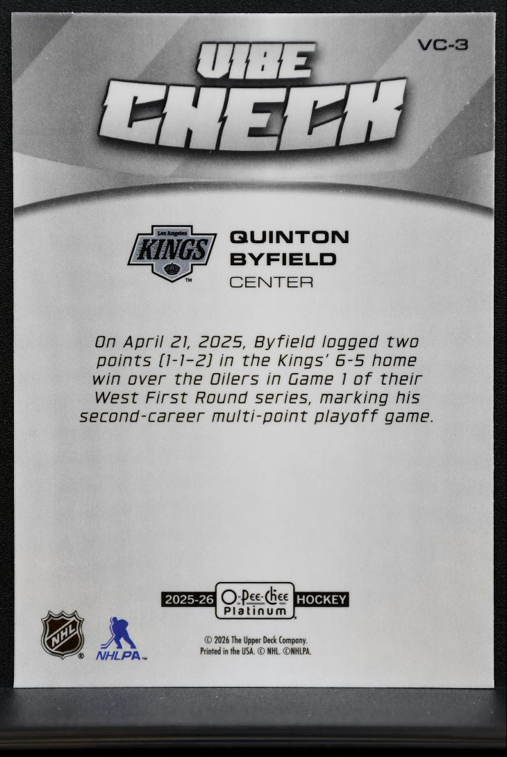 2025-26 O-Pee-Chee Platinum Vibe Check Quinton Byfield Los Angeles Kings 2324