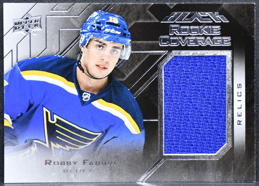 2015-16 UD Black Rookie Coverage Relics Robby Fabbri RCOV-FA RC Jersey 8663
